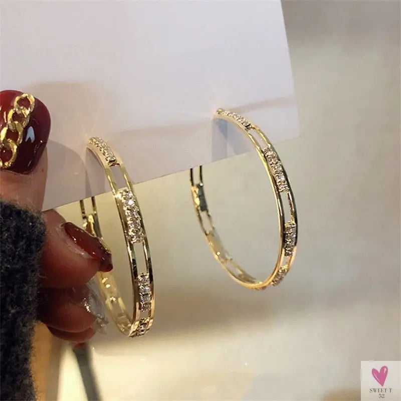 Bijoux Golden Rhinestone/Crystal Hoop Earrings for the Ladies and Girls-Earrings-SWEET T 52