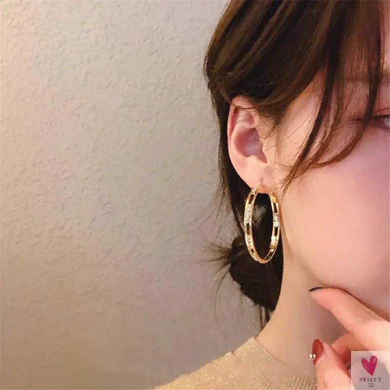 Bijoux Golden Rhinestone/Crystal Hoop Earrings for the Ladies and Girls-Earrings-SWEET T 52