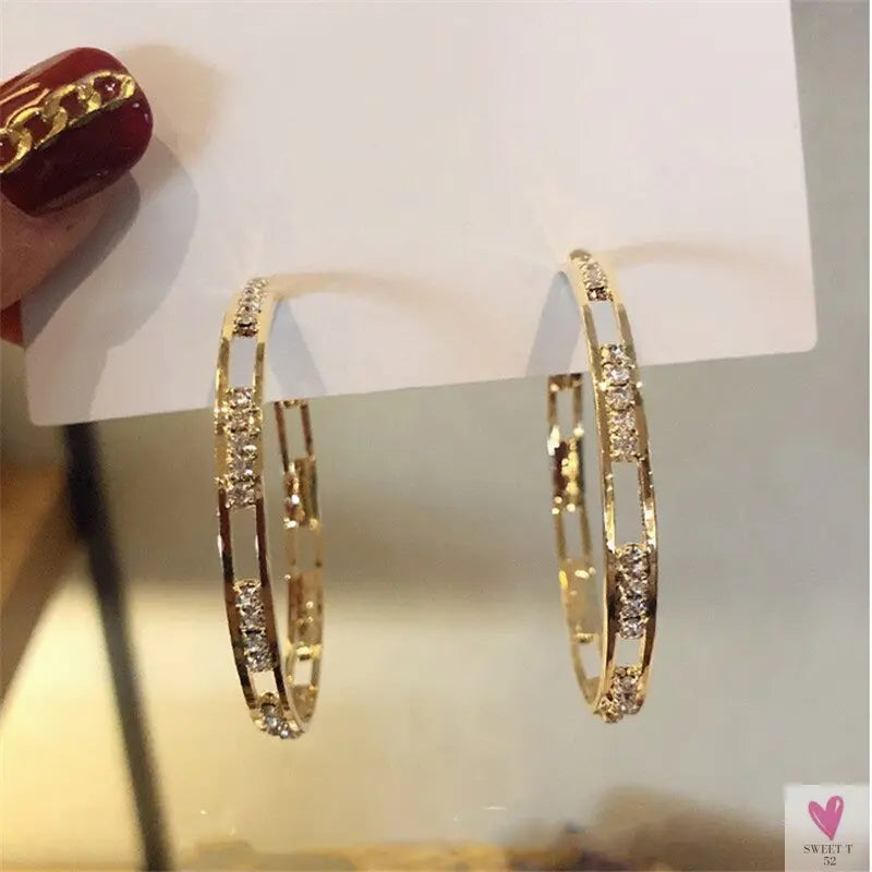 Bijoux Golden Rhinestone/Crystal Hoop Earrings for the Ladies and Girls-Earrings-SWEET T 52