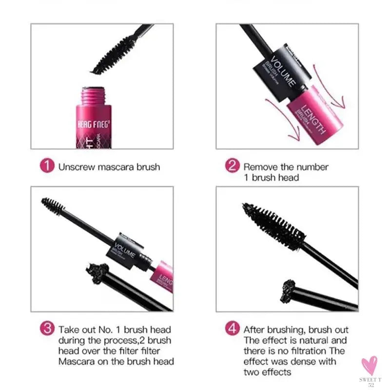 Black Curled Lashes Mascara - Lengthens Eyelashes, Extra Volume, Long Lasting Waterproof Natural, Quick Drying Female Makeup Sweet T 52