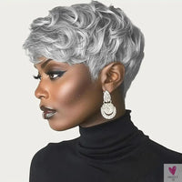 Black Women's Short Curly Elf Wig Black Women's Synthetic Wig Natural Wave Shape Black Elf Cutting Wig Short Curly Layered Elf Sweet T 52