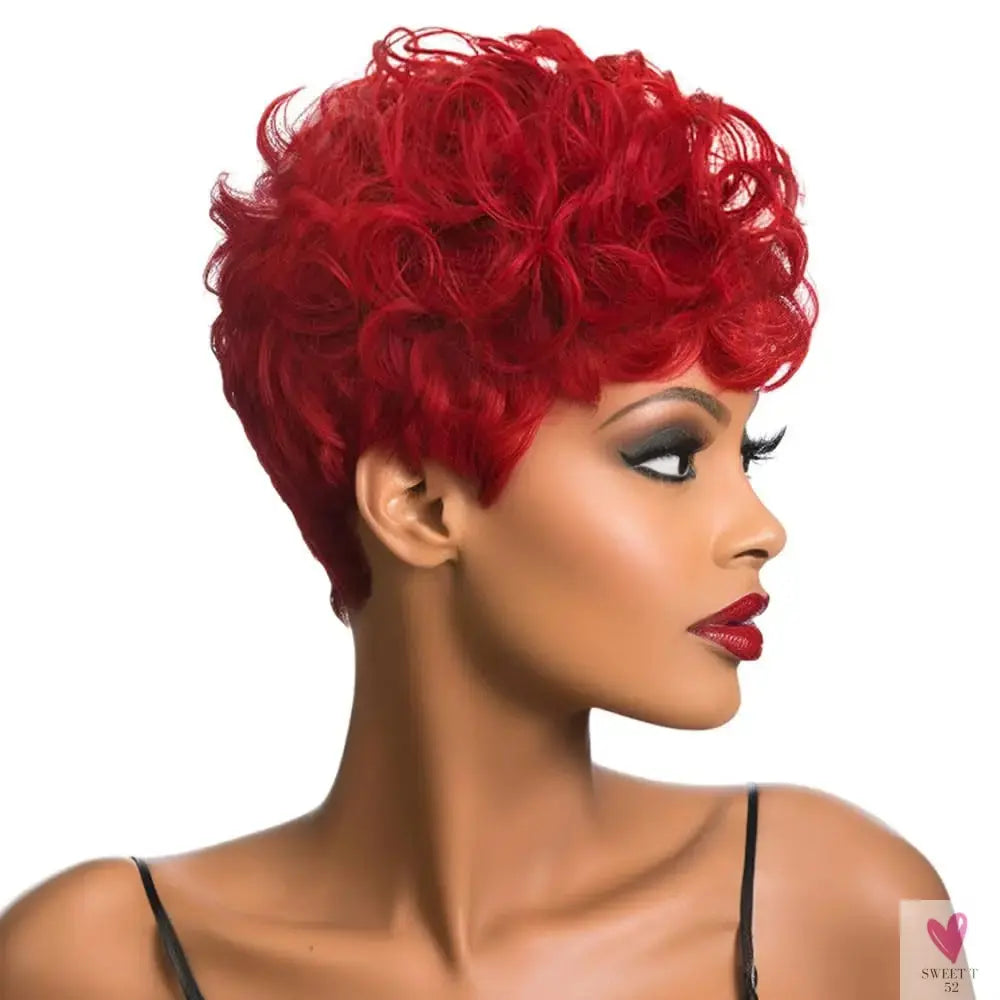 Black Women's Short Curly Elf Wig Black Women's Synthetic Wig Natural Wave Shape Black Elf Cutting Wig Short Curly Layered Elf Sweet T 52