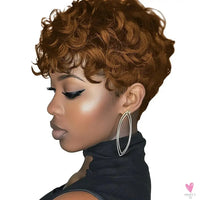 Black Women's Short Curly Elf Wig Black Women's Synthetic Wig Natural Wave Shape Black Elf Cutting Wig Short Curly Layered Elf Sweet T 52