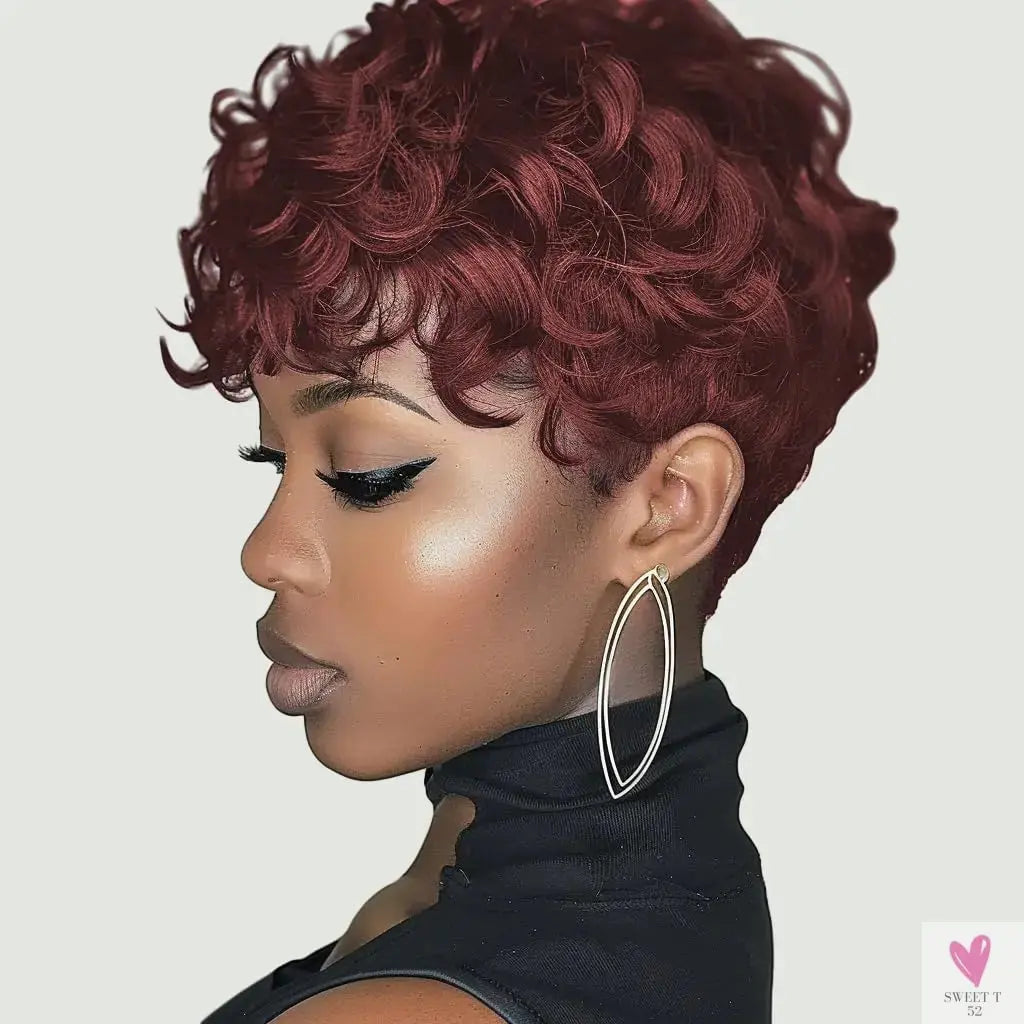 Black Women's Short Curly Elf Wig Black Women's Synthetic Wig Natural Wave Shape Black Elf Cutting Wig Short Curly Layered Elf Sweet T 52