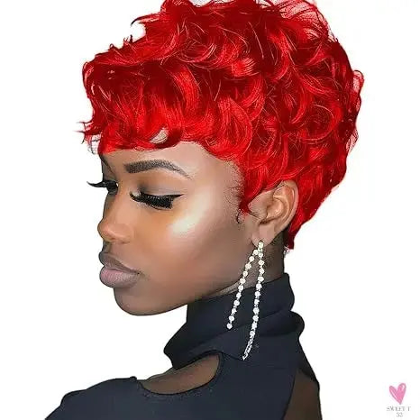 Black Women's Short Curly Elf Wig Black Women's Synthetic Wig Natural Wave Shape Black Elf Cutting Wig Short Curly Layered Elf Sweet T 52