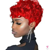 Black Women's Short Curly Elf Wig Black Women's Synthetic Wig Natural Wave Shape Black Elf Cutting Wig Short Curly Layered Elf Sweet T 52