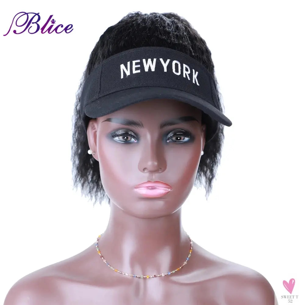 Blice Synthetic Hat Wig Kinky Straight Hair Extensions With Ponytail Travel Beach Shade Baseball Cap All-in-one Easy to Wear Sweet T 52