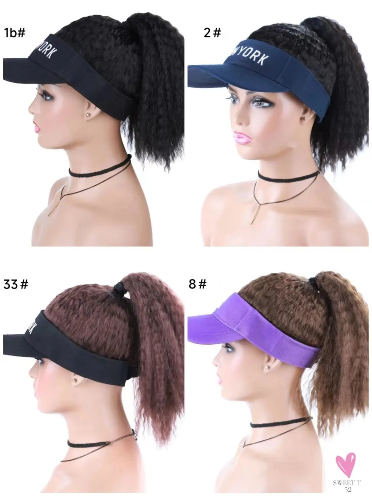 Blice Synthetic Hat Wig Kinky Straight Hair Extensions With Ponytail Travel Beach Shade Baseball Cap All-in-one Easy to Wear Sweet T 52