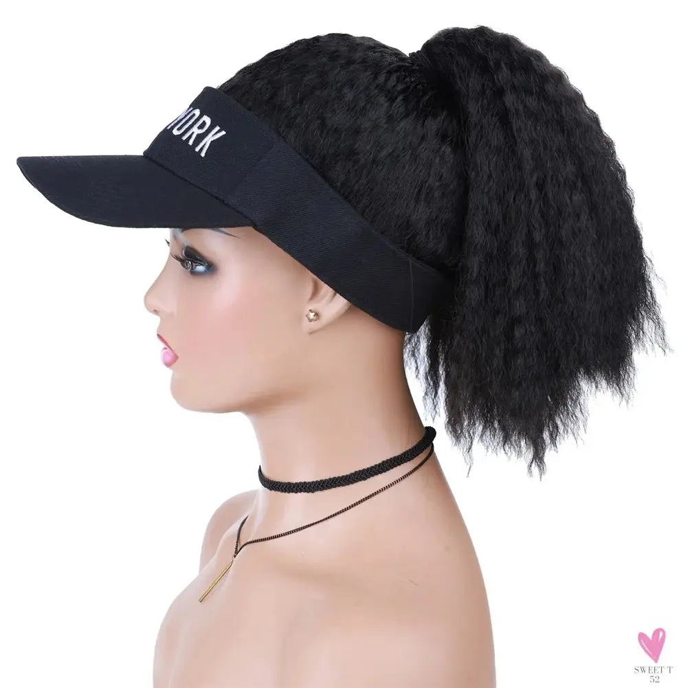Blice Synthetic Hat Wig Kinky Straight Hair Extensions With Ponytail Travel Beach Shade Baseball Cap All-in-one Easy to Wear Sweet T 52