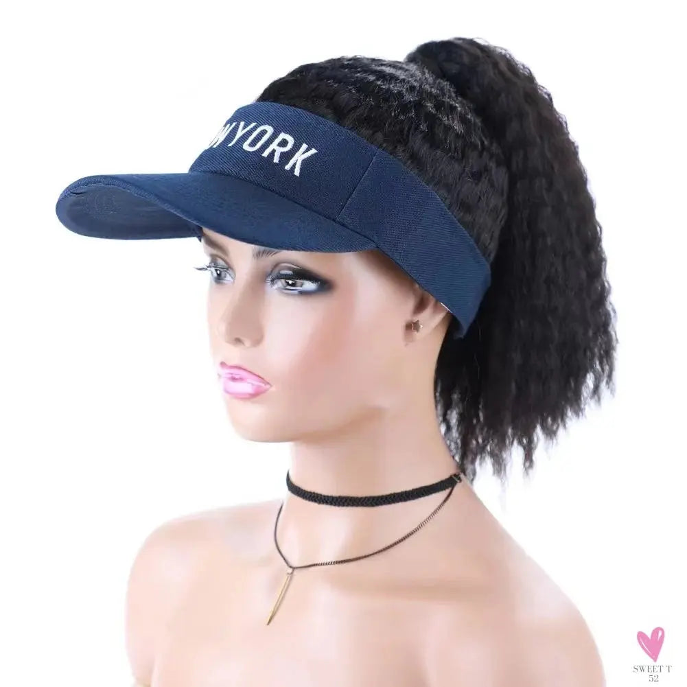 Blice Synthetic Hat Wig Kinky Straight Hair Extensions With Ponytail Travel Beach Shade Baseball Cap All-in-one Easy to Wear Sweet T 52