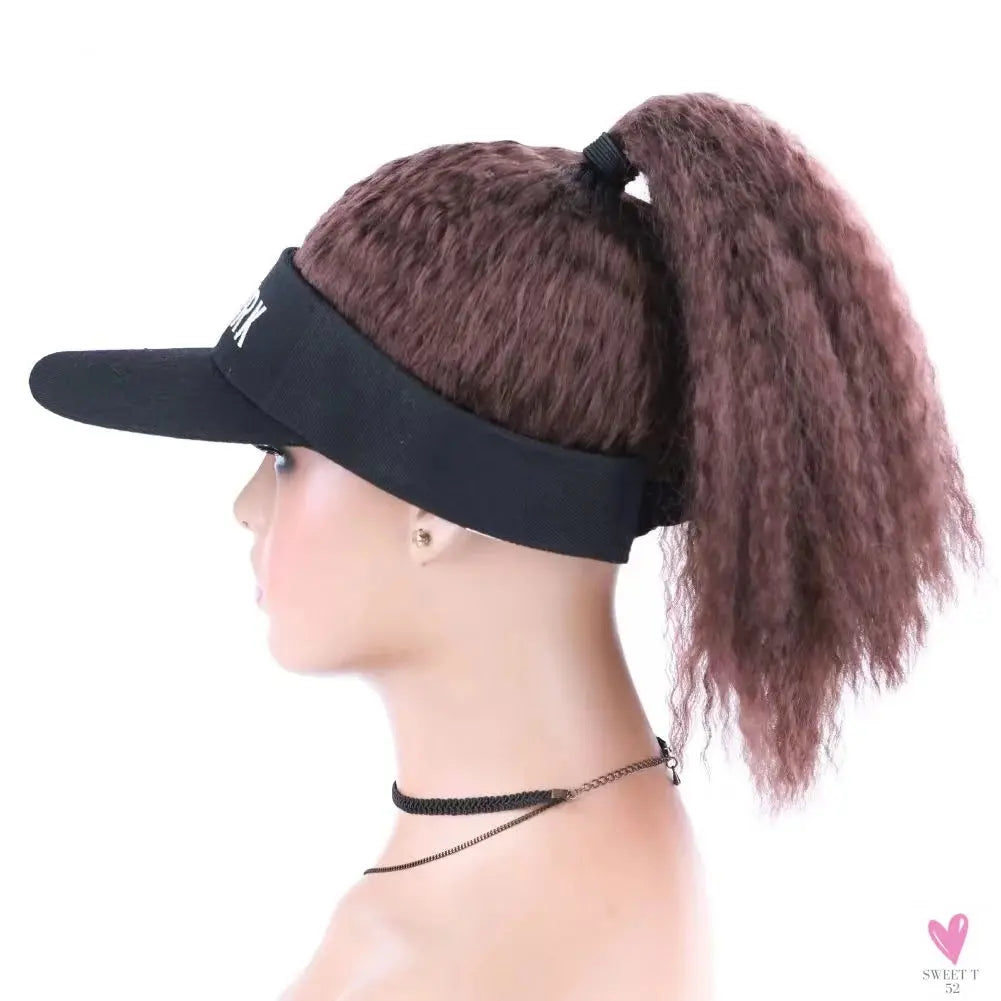 Blice Synthetic Hat Wig Kinky Straight Hair Extensions With Ponytail Travel Beach Shade Baseball Cap All-in-one Easy to Wear Sweet T 52