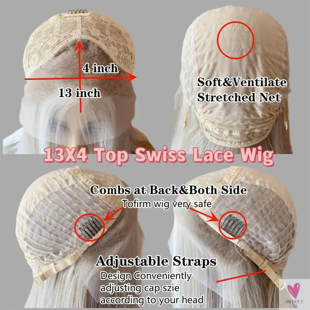 Blonde Bob Wig - Light Brown Highlights, Synthetic Lace Front Wig, Short & Straight for Women Sweet T 52