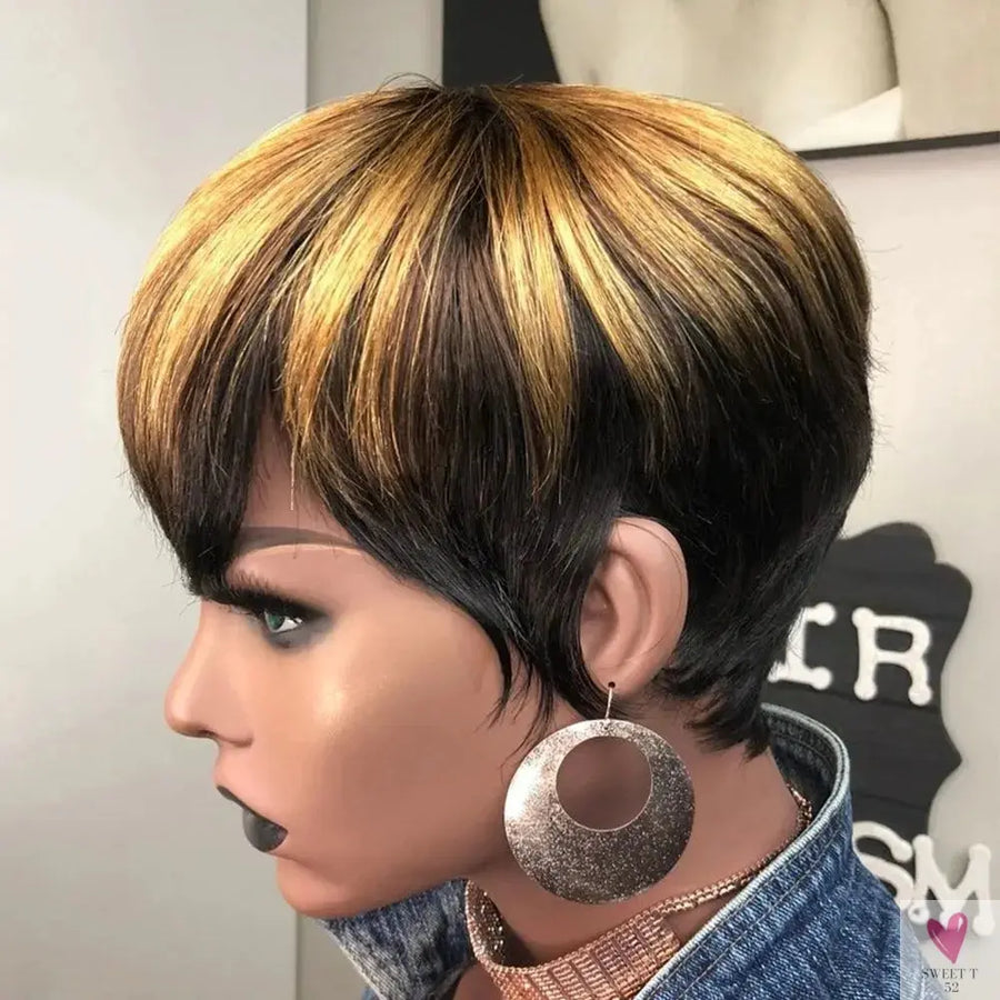 Blonde Ombre Human Hair Wig, 1b27#. Short Pixie Wigs, Human Hair. Short Pixie Cut Duby Wigs, Full Machine Wigs for Women Sweet T 52