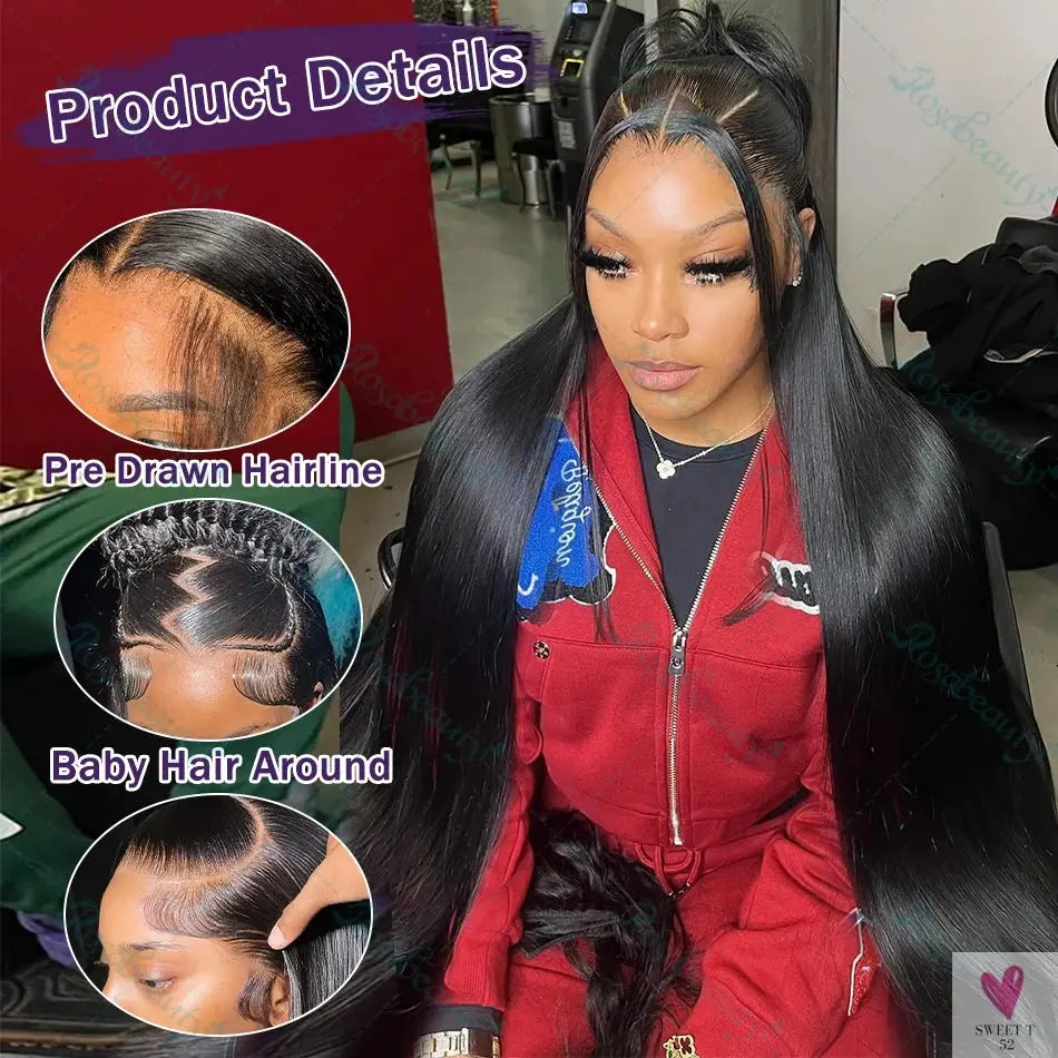 Bone Straight 13x4/13x6 Transparent Lace Frontal Human Hair Wigs, Pre Plucked HD Lace Wigs for Women SWEET T 52