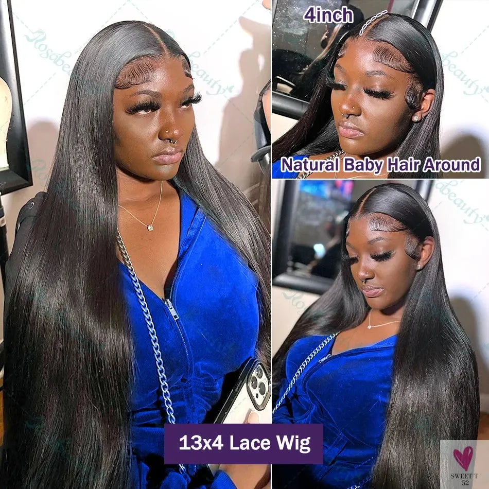 Bone Straight 13x4/13x6 Transparent Lace Frontal Human Hair Wigs, Pre Plucked HD Lace Wigs for Women SWEET T 52