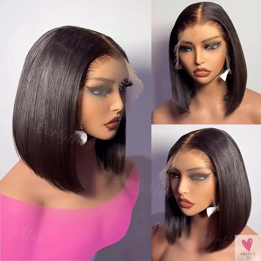 Bone Straight Short Bob, 13x4 Lace Frontal, 13x6 HD Transparent Lace Frontal, 5x5 Closure Wigs for Women Sweet T 52