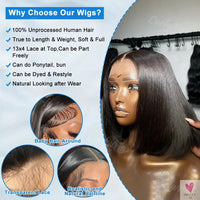 Bone Straight Short Bob, 13x4 Lace Frontal, 13x6 HD Transparent Lace Frontal, 5x5 Closure Wigs for Women Sweet T 52