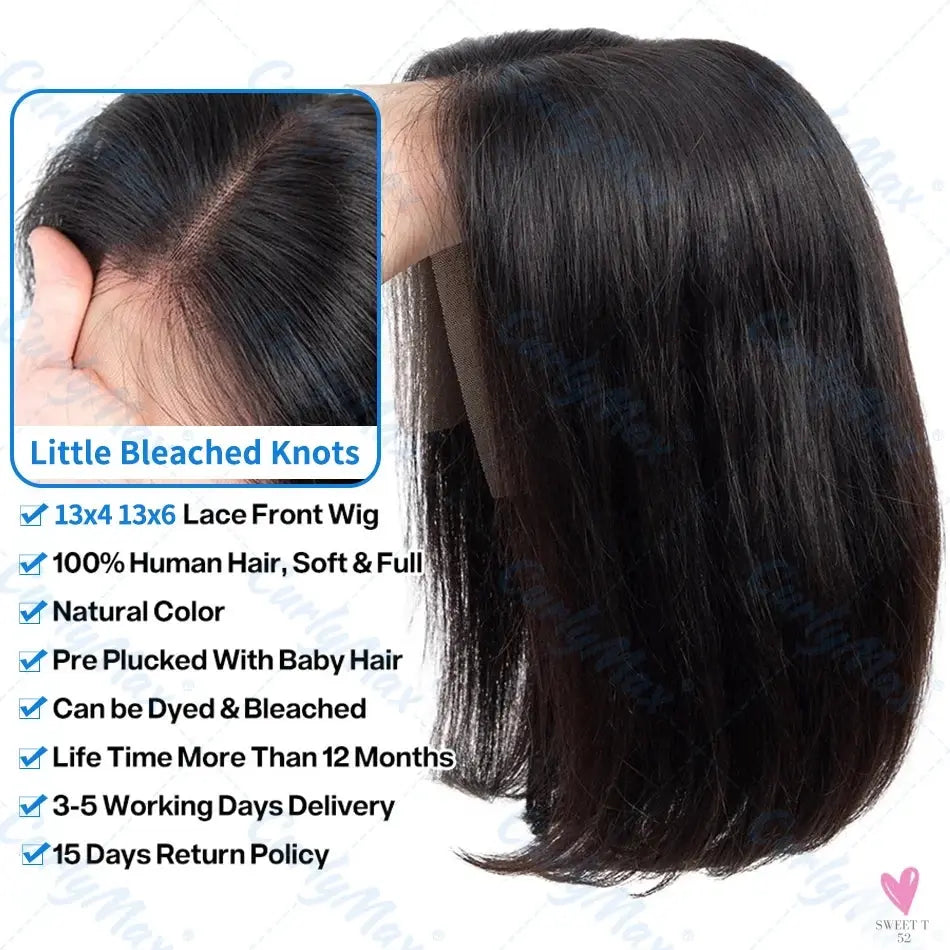 Bone Straight Short Bob, 13x4 Lace Frontal, 13x6 HD Transparent Lace Frontal, 5x5 Closure Wigs for Women Sweet T 52