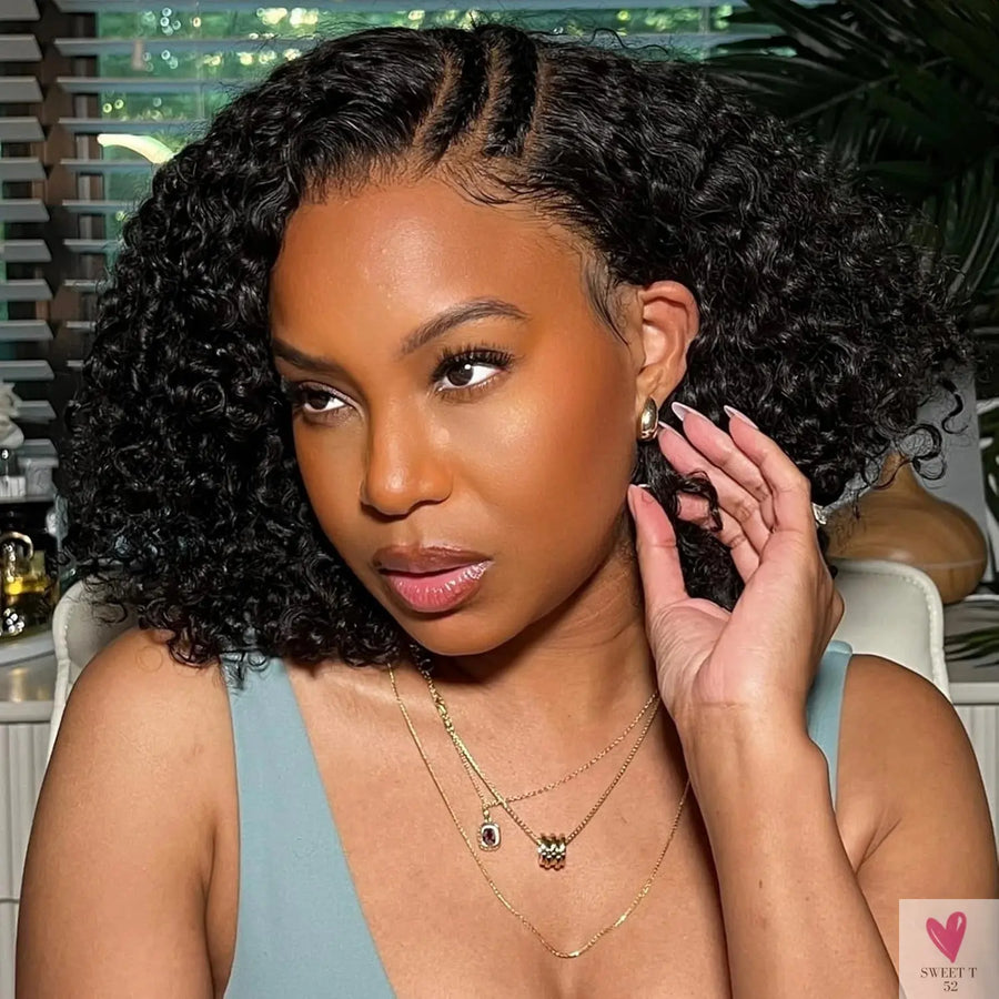 Brazilian Curly Lace Front Wig Short Bob Frontal Wigs Deep Wave 13x4 HD Lace Front Human Hair Wigs Pre Plucked With Baby Hair Sweet T 52