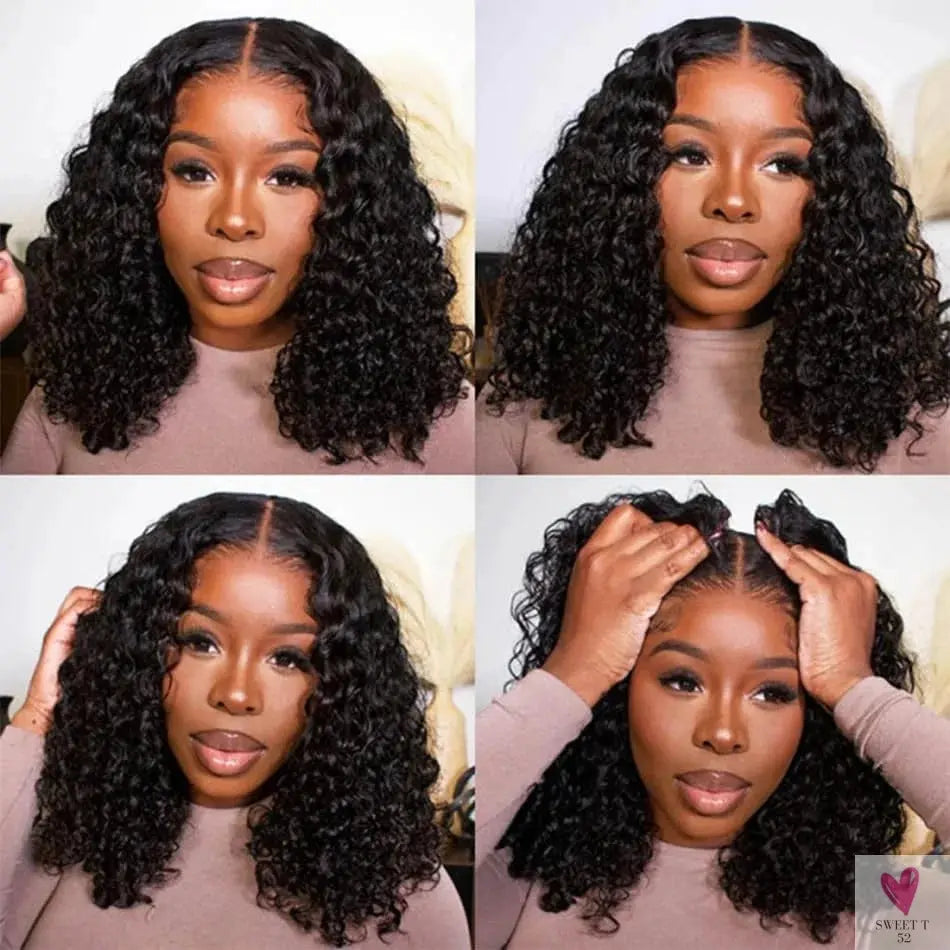 Brazilian Curly Lace Front Wig Short Bob Frontal Wigs Deep Wave 13x4 HD Lace Front Human Hair Wigs Pre Plucked With Baby Hair Sweet T 52