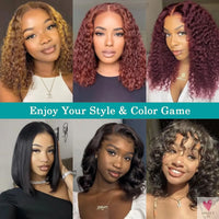 Brazilian Curly Lace Front Wig Short Bob Frontal Wigs Deep Wave 13x4 HD Lace Front Human Hair Wigs Pre Plucked With Baby Hair Sweet T 52