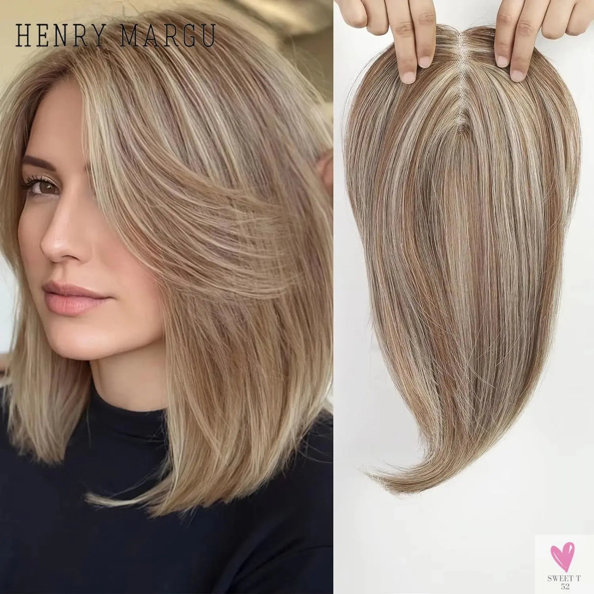 Brown Highlight Layered Hair Toppers - Clip in Synthetic Hair Topper for Women with Thin Hair, Swiss Base, Daily Use, High Temperature Sweet T 52