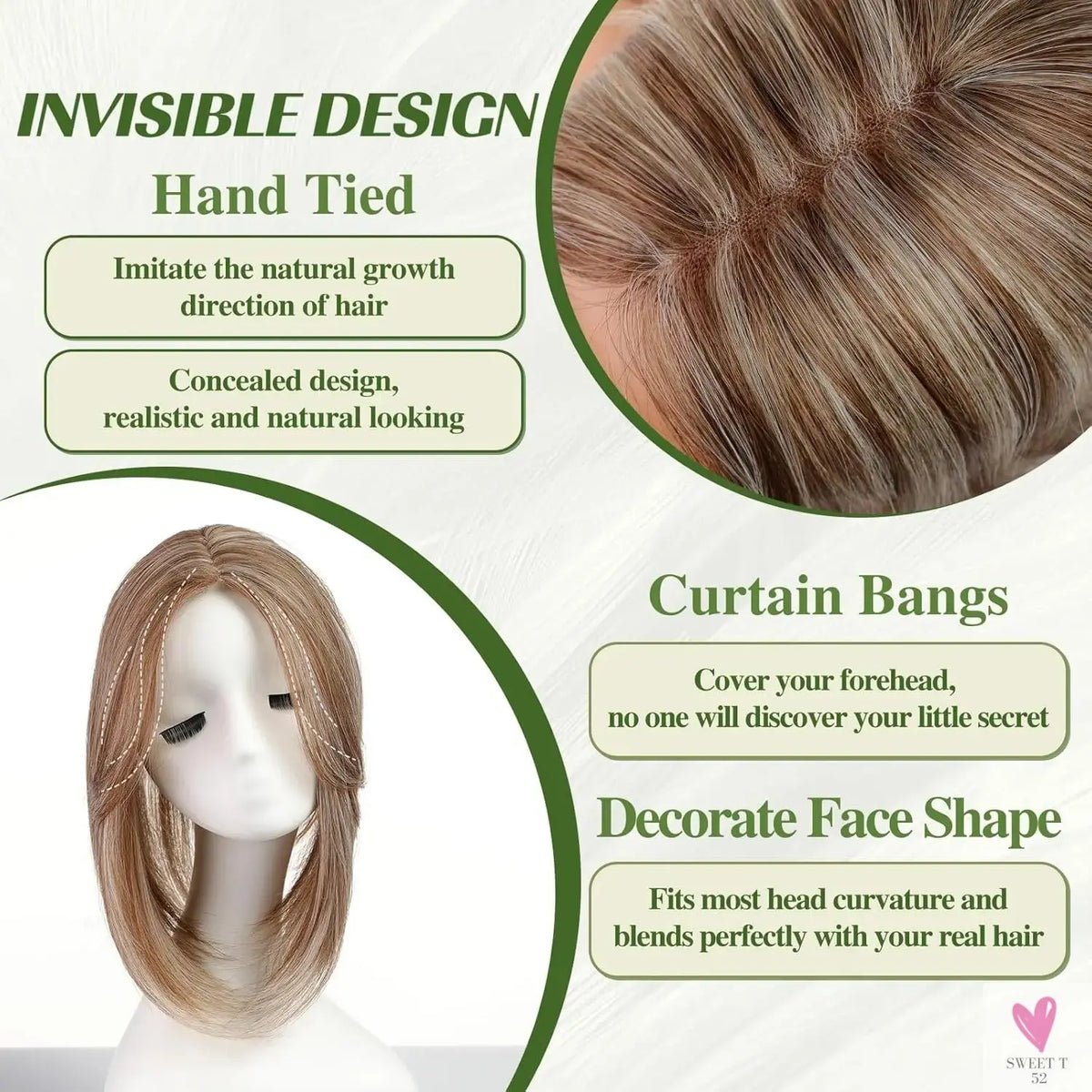 Brown Highlight Layered Hair Toppers - Clip in Synthetic Hair Topper for Women with Thin Hair, Swiss Base, Daily Use, High Temperature Sweet T 52