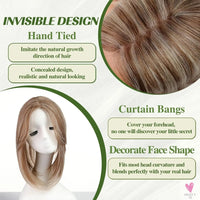 Brown Highlight Layered Hair Toppers - Clip in Synthetic Hair Topper for Women with Thin Hair, Swiss Base, Daily Use, High Temperature Sweet T 52