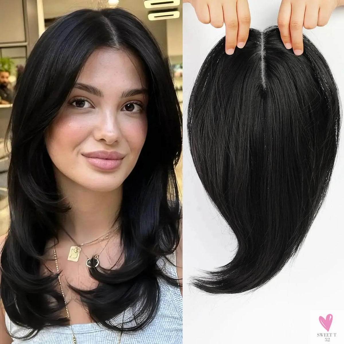 Brown Highlight Layered Hair Toppers - Clip in Synthetic Hair Topper for Women with Thin Hair, Swiss Base, Daily Use, High Temperature Sweet T 52