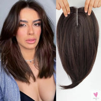 Brown Highlight Layered Hair Toppers - Clip in Synthetic Hair Topper for Women with Thin Hair, Swiss Base, Daily Use, High Temperature Sweet T 52