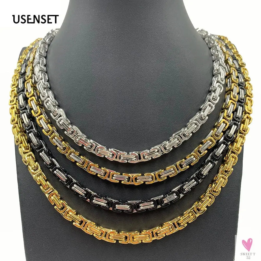 Byzantine Chain Necklaces For Men, 304 Stainless Steel Men's Handmade Necklace Jewelry, 4MM 5MM 6MM & 8MM Width-Necklace-SWEET T 52