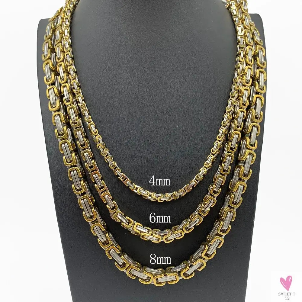 Byzantine Chain Necklaces For Men, 304 Stainless Steel Men's Handmade Necklace Jewelry, 4MM 5MM 6MM & 8MM Width-Necklace-SWEET T 52