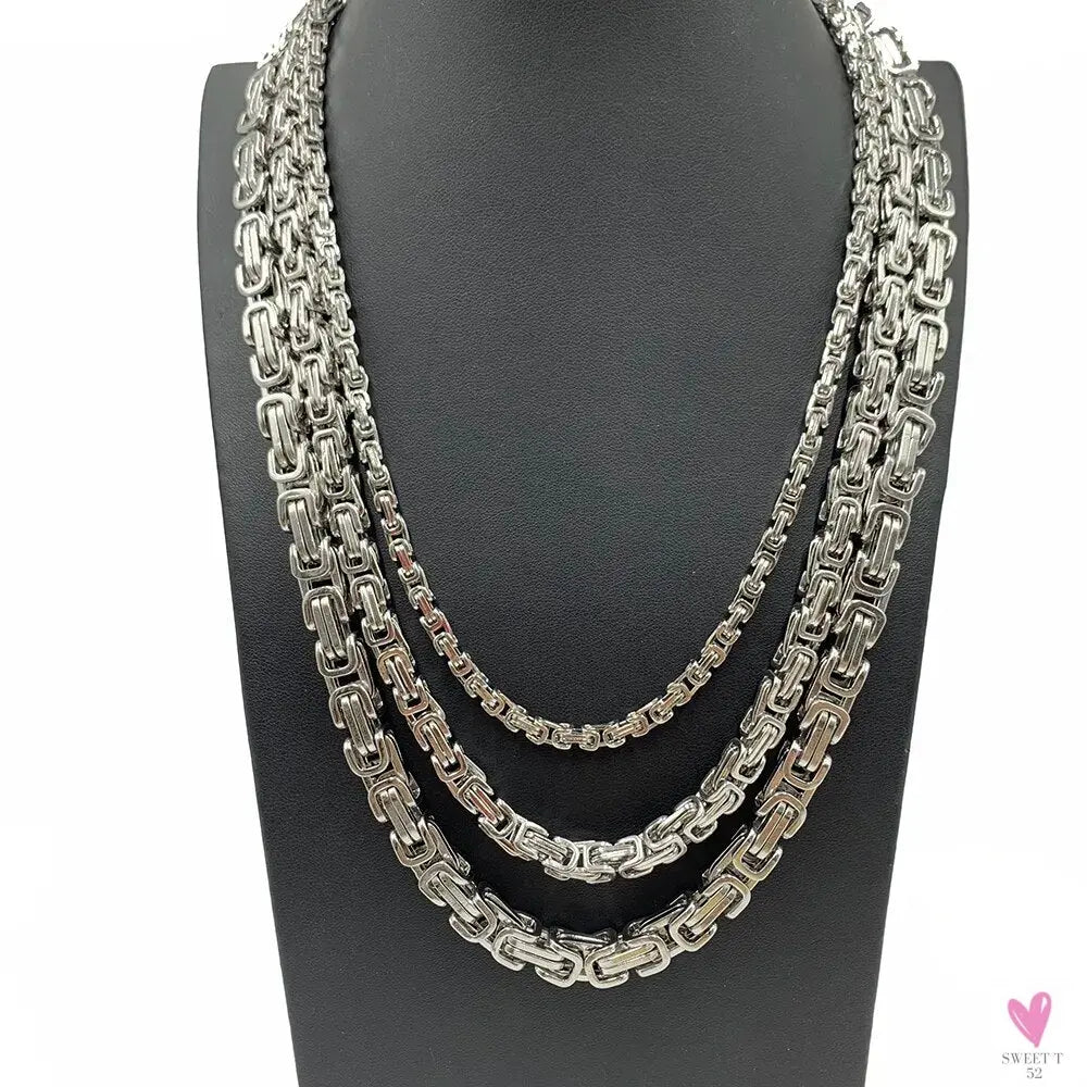 Byzantine Chain Necklaces For Men, 304 Stainless Steel Men's Handmade Necklace Jewelry, 4MM 5MM 6MM & 8MM Width-Necklace-SWEET T 52