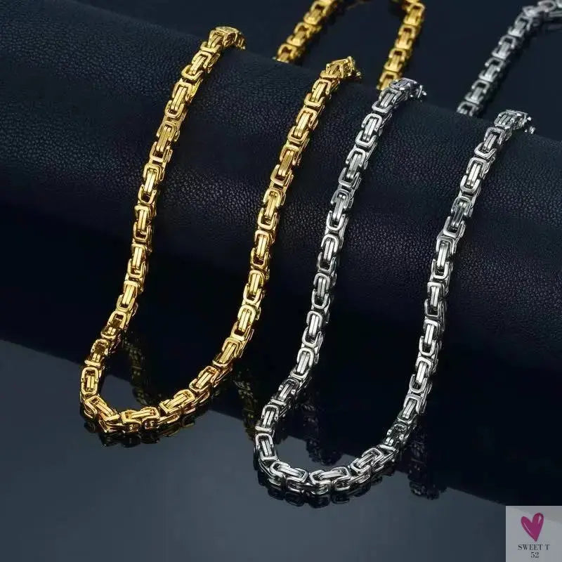 Byzantine Chain Necklaces For Men, 304 Stainless Steel Men's Handmade Necklace Jewelry, 4MM 5MM 6MM & 8MM Width-Necklace-SWEET T 52