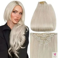 Clip-in Hair Extensions - Human Hair Clips Balayage (Highlights) 7pcs, 120g, Double Weft Human Hair Extensions for Women and Girls, 16 Inches
