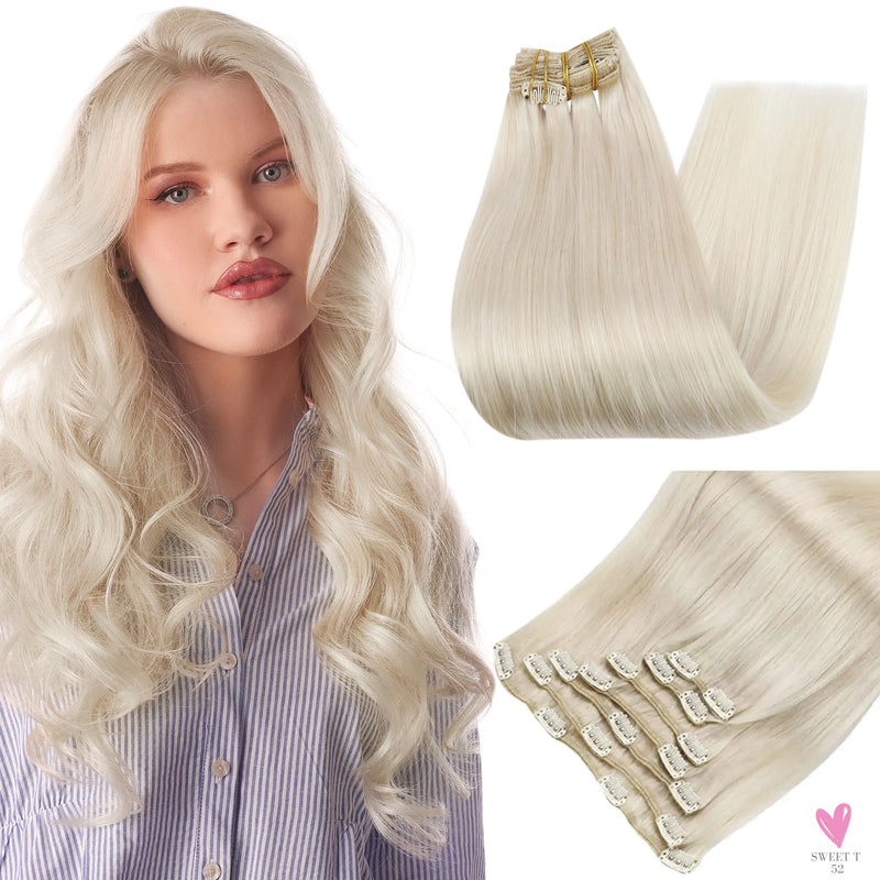 Clip-in Hair Extensions - Human Hair Clips Balayage (highlights) 7pcs, 120g, Double Weft Human Hair Extensions for Women and Girls, 12 Inches