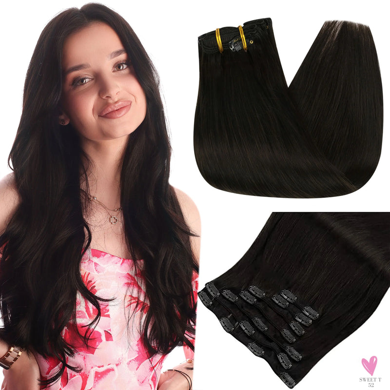 Clip-in Hair Extensions - Human Hair Clips Balayage (highlights) 7pcs, 120g, Double Weft Human Hair Extensions for Women and Girls, 12 Inches
