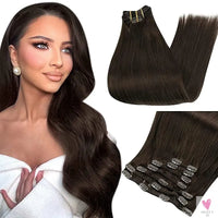 Clip-in Hair Extensions - Human Hair Clips Balayage (highlights) 7pcs, 120g, Double Weft Human Hair Extensions for Women and Girls, 12 Inches