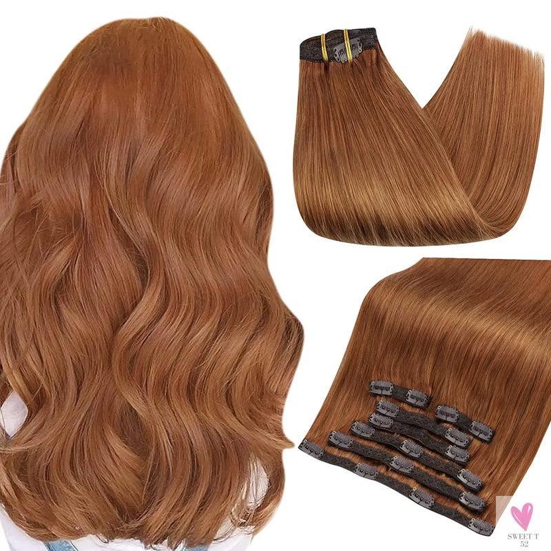 Clip-in Hair Extensions - Human Hair Clips Balayage (highlights) 7pcs, 120g, Double Weft Human Hair Extensions for Women and Girls, 12 Inches