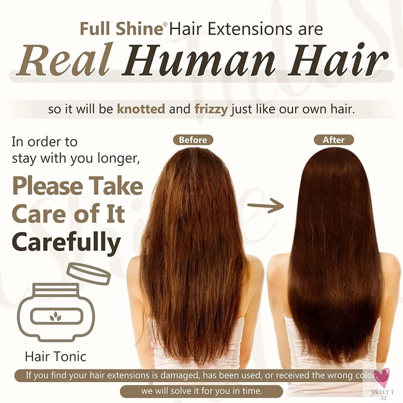 Clip-in Hair Extensions - Human Hair Clips Balayage (highlights) 7pcs, 120g, Double Weft Human Hair Extensions for Women and Girls, 12 Inches