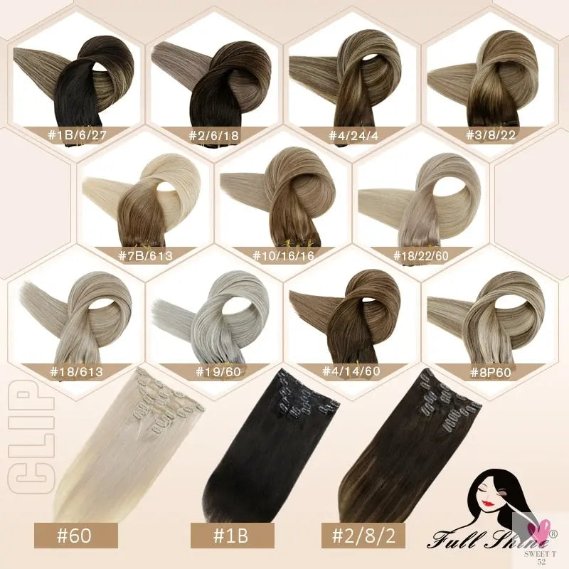 Clip-in Hair Extensions - Human Hair Clips Balayage (highlights) 7pcs, 120g, Double Weft Human Hair Extensions for Women and Girls, 12 Inches