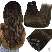 Clip-in Hair Extensions - Human Hair Clips Balayage (highlights) 7pcs, 120g, Double Weft Human Hair Extensions for Women and Girls, 18 Inches