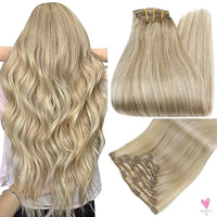 Clip-in Hair Extensions - Human Hair Clips Balayage (highlights) 7pcs, 120g, Double Weft Human Hair Extensions for Women and Girls, 18 Inches