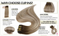 Clip-in Hair Extensions - Human Hair Clips Balayage (highlights) 7pcs, 120g, Double Weft Human Hair Extensions for Women and Girls, 18 Inches