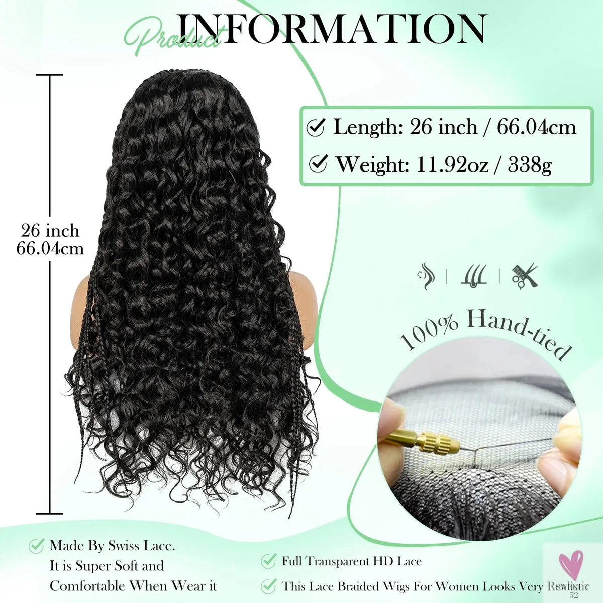 Cornrow Synthetic Braided Wig - 13*6 Lace Front Wig, Knotless Box Braided Wig, Partition Design with Curly Hair for Women Sweet T 52