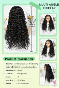 Cornrow Synthetic Braided Wig - 13*6 Lace Front Wig, Knotless Box Braided Wig, Partition Design with Curly Hair for Women Sweet T 52