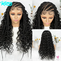Cornrow Synthetic Braided Wig - 13*6 Lace Front Wig, Knotless Box Braided Wig, Partition Design with Curly Hair for Women Sweet T 52