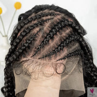 Cornrow Synthetic Braided Wig - 13*6 Lace Front Wig, Knotless Box Braided Wig, Partition Design with Curly Hair for Women Sweet T 52