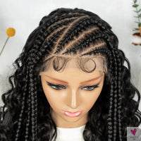 Cornrow Synthetic Braided Wig - 13*6 Lace Front Wig, Knotless Box Braided Wig, Partition Design with Curly Hair for Women Sweet T 52