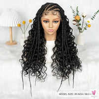 Cornrow Synthetic Braided Wig - 13*6 Lace Front Wig, Knotless Box Braided Wig, Partition Design with Curly Hair for Women Sweet T 52
